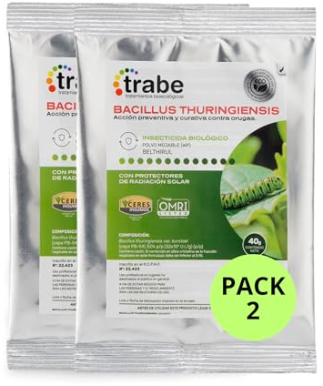 Trabe Bacillus Thuringiensis 2 x 40 g - Zünslerfrei Buchsbaum Plantura – Raupenfrei - Arten von Pflanzen und Pflanzen vor Schädlingen, respektiert Tiere, Umwelt und Menschen
