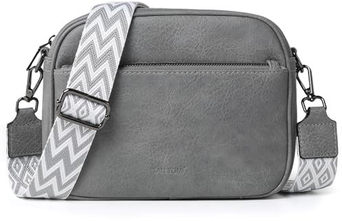 TANTOMI Umhängetasche Damen, Multifunktional mit Fach Crossbody Bag, Kleine Handtaschen Damen Handytasche Moderne Taschen mit Breitem Schultergurt, Grau