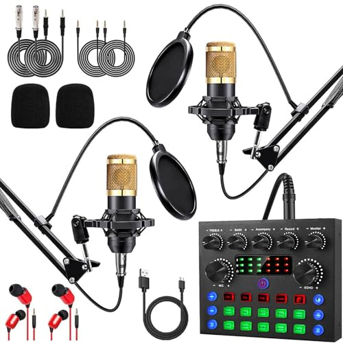 ALPOWL Podcast Equipment Bundle for 2, Audio Interface with Cardioid Designer BM800 Mic for Gamer and All-in-One DJ Mixer, Perfect for Live Streaming, Singing, YouTube, Gaming