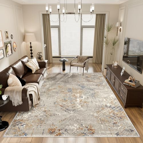 Vamcheer Tappeto Salotto Moderno Astratto, 120×170 cm Tappeto a Pelo Corto Super Morbido, Spugna Addensata, Antiscivolo, Ideale per Soggiorno e Camera da Letto, Beige Grigio