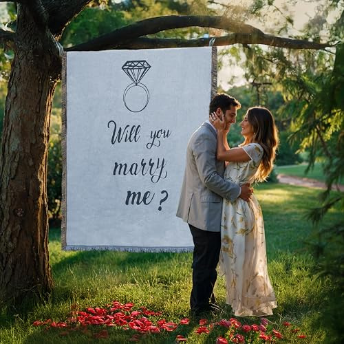 Gewebtes Tapisserie-Banner mit Aufschrift Will You Marry Me, romantische Marry Me-Dekoration, Decke, große Antragsdekorationen für den Außenbereich, Verlobungsantrags-Ideen für