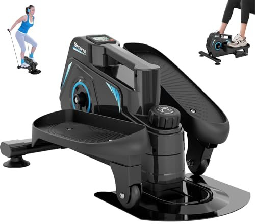 YOLEO Magnética Mini Elíptica, Entrenador Elíptico Debajo del Escritorio para Mayores, Ejercitador de Pedal Elíptico Sentado y de pie de Resistencia de 8 Niveles para Gimnasio en casa (Azul)