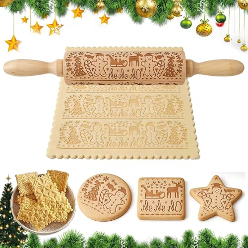 Guidre Rouleau à pâtisserie 3D en bois pour pâtisseries, Pâques, Noël, enfants