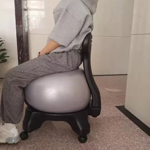 Yoga Balance Ball Stuhl Grauer Yoga-Ballsitz 55 Cm Für Klassenzimmer, Aufblasbarer Fitnessball-Bürostuhl, Hüpfballhocker Für Die Schwangerschaft Mit Festen Untergestellen/feststellbaren Rädern(Yoga ba