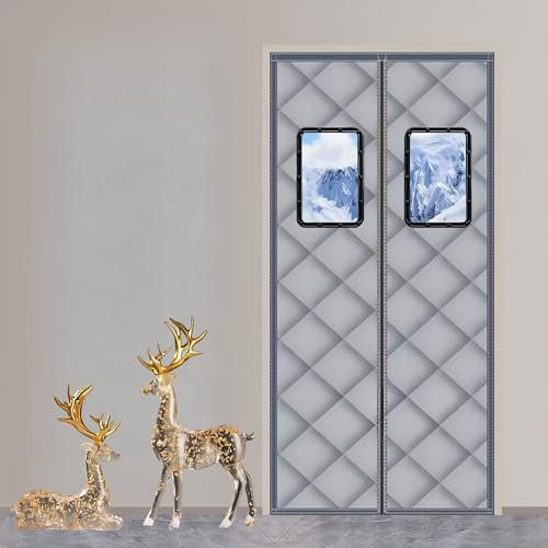 woxefo Magnetischer Thermo-Türvorhang, Thermovorhang, Thermovorhang für Türen, durchsichtiges Fenster, Winddicht und schalldicht, geeignet für Wohnzimmer, Schlafzimmer, Balkon(Silber,100 * 205cm)