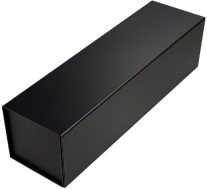 Luxury Black Magnetic Bottle Gift Folding Box with Neck Holder (L34cm x W9cm x H9cm), Anti-scratch Lamination (Black)