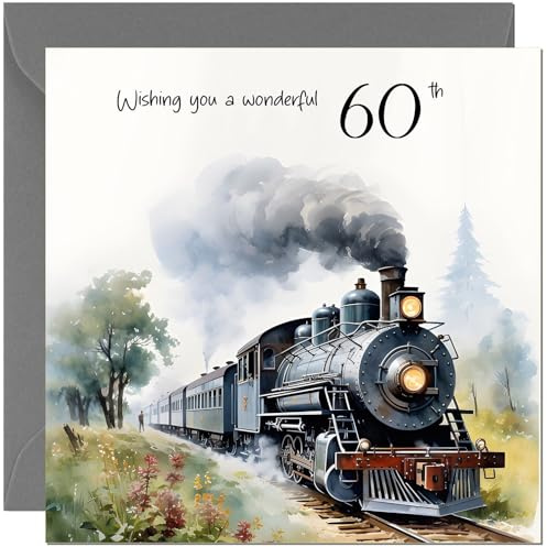 Geburtstagskarte zum 60. Geburtstag, Lokomotive, traditionelle Dampflokomotive, für den 60. Geburtstag