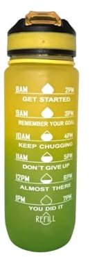 Generico Borraccia Motivazionale con Cannuccia, 750ml, Sportiva, Palestra, Scuola, Yoga, Indicatori di Tempo e Quantità d'acqua, Verde e Giallo Sfumato