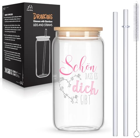 Joymaking Trinkgläser mit Deckel und Strohhalmen für Eiskaffee Cocktails Fruchtlikör Eistee Soda 17oz, Longdrinkgläser Geschenke für Frauen, Dankeschön Geschenke für Freundin 500ml