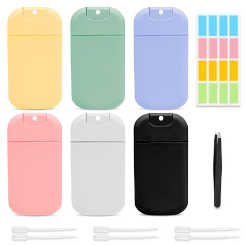 PYSEOSISE Karten Sprühflaschen Kleine, 6 Stück Wiederverwendbar Mini Feinnebel Sprühflasche, 30ml Parfum Zerstäuber mit Tropfer Pinzetten für Parfüm Körperpflege Flüssigkeit Kosmetik