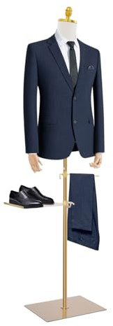 Mannequin de couture pour homme avec porte-pantalon et étagère à chaussures, réglable en hauteur, buste de vitrine avec bras en bois, pour magasins de vêtements, bijouteries, magasins de mariée