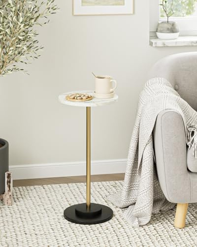 HEYZOEY Beistelltisch Rund, Couchtisch Rund, Kleiner Beistelltisch Couch, Kleiner Tisch für kleine Räume, Wohnzimmer, Schlafzimmer, Weißer Marmor
