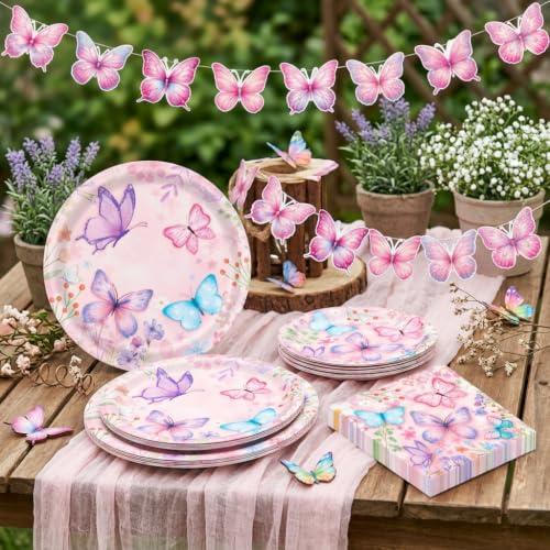 assiettes serviettes nappes papillon anniversaire enfants decoration déco | assiettes serviettes nappes papillon anniversaire enfants decoration table déco accessoires fete anniversaire