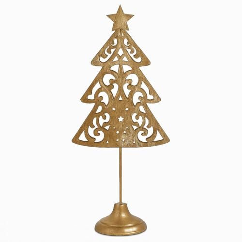 Riffelmacher 15549 - Albero di Natale decorativo in metallo dorato, altezza 41 cm, con stella, moderno, lucido, decorazione da tavolo per finestra, decorazione invernale