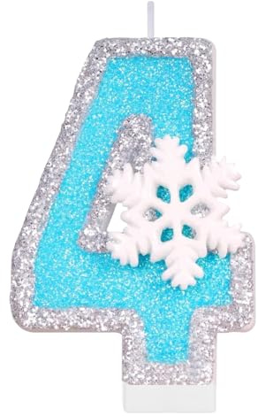 Mavouri Frozen Geburtstagskerzen Zahlen 4, Schneeflocken Kerze 4 Geburtstag Mädchen, Geburtstagskerze 4 Jahre Mädchens, Schneeflocke Tortendeko Geburtstag Mädchen 4 Jahre, Zahlenkerze 4 Blau(ca.7,2cm)