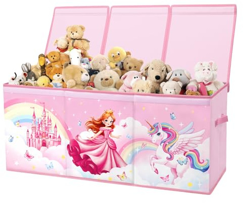 Extra Groß Aufbewahrungsbox Faltbare Spielzeugkiste mit Deckel Griff | Oxford spielzeug Aufbewahrung für Kinder Mädchen Jungen Spielzeugbox im Kinderzimmer 96×32×40cm
