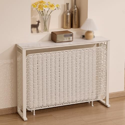 JINGJIAOPLSD Tablette de Radiateur Au Design Creux Créatif, Cache-radiateur pour La Maison, Plateau en Marbre et Cadre en Métal, pour Le Salon, la Chambre Ou Le Bureau(White,100x90x25cm/39x35x10in)