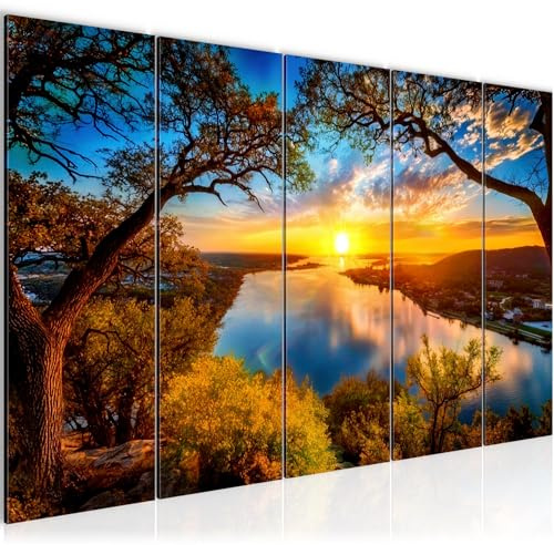 Runa Art Wandbilder XXL Landschaft Wohnzimmer Schlafzimmer Büro 200L x 80B cm Landschaft 5 Teilig - Made in Germany - 059055a