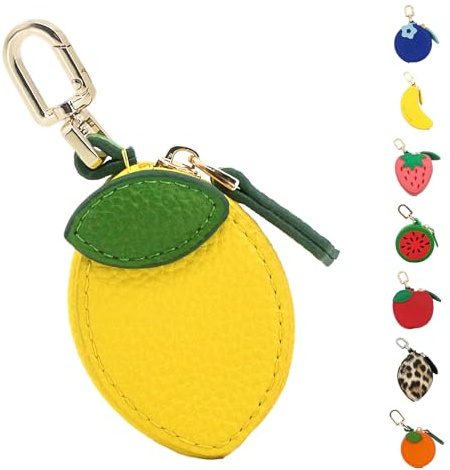 Floruvia Mini Münzbeutel Schlüsselanhänger, Zitrone Obst Geldbörse, Leder Münzbeutel Bag Charm Für Handtasche, Schlüssel, Tote & Geschenke Für Mädchen Frauen