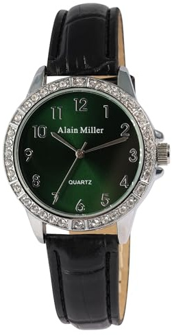 Alain Miller Damenuhr aus Kunstleder in Schwarz, in Einer Länge von 22 cm, Klassisches Design für Jede Frau