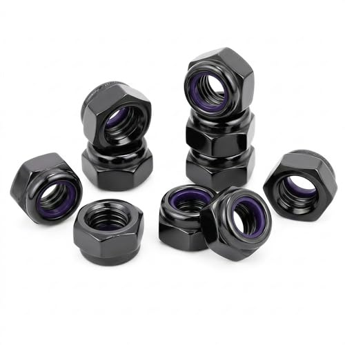 M8 Lock Nuts Black,8mm Self Nylock Locking Nuts with Nylon Inserts (Pack of 40)