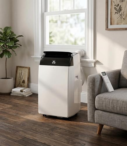 Portable Air Conditioner with 10000 BTU Cooling, Dehumidifier & Quiet Fan Modes. Energy A Rated for Rooms Up to 500 Sq Ft, Featuring Digital Display, Remote, 24H Timer & Easy-Roll Wheels,Black top
