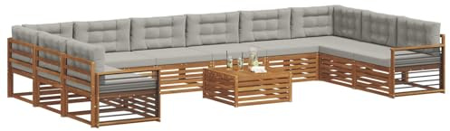 vidaXL Sofagarnituren 11 pcs Natürlich und Hellgrau Massivholz Akazie, Garten-Sofa, Robustes Outdoor-Sofa für die Terrasse, lässige Lounge, bequemes Wohngefühl