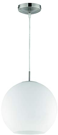 Reality Leuchten Pendelleuchte Pendellampe in nickel matt, Glas opal weiß, 1x E27 maximal 60 W ohne Leuchmittel, Durchmesser 30 cm, Anhängung maximal 150 cm R30153007