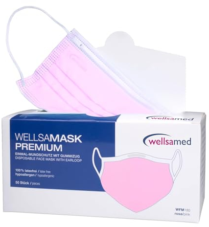 Wellsamed Wellsamask 50 Stück medizinischer Mundschutz Type IIR mit Gummizug, einfarbig Rosa
