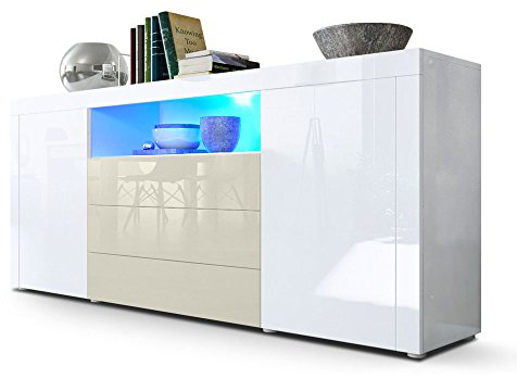 Vladon Sideboard Santiago, Made in Germany, Weiß Hochglanz/Creme Hochglanz inkl. LED - Moderne Kommode für Ihr Wohnbereich - (BxHxT) 167 x 72 x 35 cm