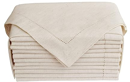 Pack of 12, Flax (20% Linen & 80% Cotton) Dinner Napkins 50 CM X 50 CM (20 INCH x 20 INCH), Hemstitched, Natural Color Premium Quality, Elegant Table Linens Dining, Reusable Durable by Gfi Linen Clubs
