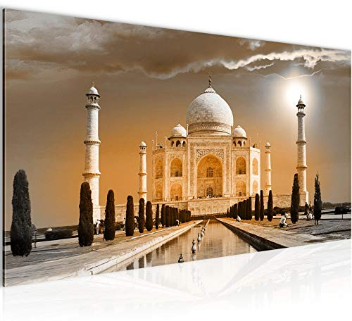 Runa Art Wandbild Taj Mahal Indien 1 Teilig 100 x 40 cm Modern Bild auf Vlies Leinwand Architektur Tempel Wohnzimmer Schlafzimmer Gelb 600512b