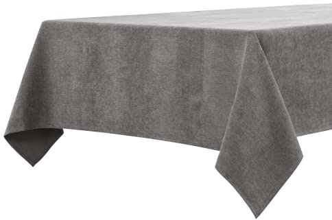BALCONY & FALCON Table Cloth Waterproof Washable Grey 145x300cm | Rectangular, Faux Linen, Heavyweight, Wrinkle Resistant, Wipe Clean, Farmhouse, Dining, Kitchen, Wedding, Party, Outdoor