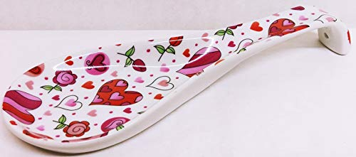 Chic Hearts Porcelain 22 cm Medium Spoon Rest Heart Ceramic Spoon Hand Decorated UK