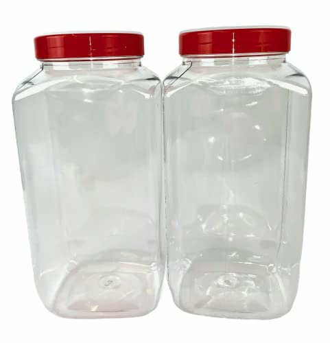 Truenova - Set of 2 x 4.5L X Large Plastic Storage Jars Kitchen/Garage Organisation & Large Red Flat Lids
