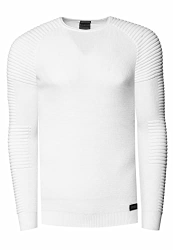 R-Neal Herren Fein-Strick Slim-Fit Biker Strick-Pullover im Individuellem Future Design Langarm-Pullover Rundhals Gerippt 349