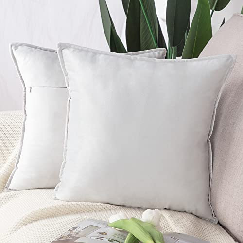 Madizz 2er Set Samt Dekorativ Zierkissenbezüge Luxus Stil Kissenbezug für Sofa für Schlafzimmer Grauweiß 65x65 cm Quadrat