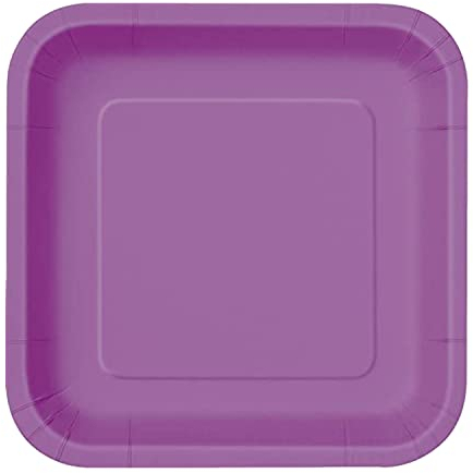 Trimming Shop 9 Heavy Duty Square Dessert Plates Deep Purple Disposable Plates 23cm - Colour Themed Paper Tableware for BBQs, Weddings, Birthday, Multipurpose Occasions (14 Pack)