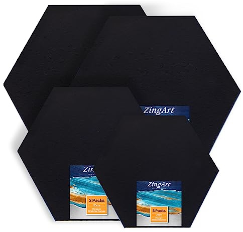 Leinwände zum Malen Schwarz Sechseckiges Stretchboard, 100% Baumwolle, grundiert, leerer Leinwandrahmen, 3er-Set, 30 cm, für Studenten, Künstler, Hobbymaler, Anfänger, Ölmalerei