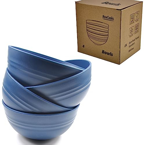 NowCooks Unbreakable Cereal Bowls, Large Plastic Bowls Set of 4, EU Tested. Lightweight, Dishwasher and Microwave Safe, Ideal for Cereal, Salad, Noddle and Parties (Sea Blue, Single)
