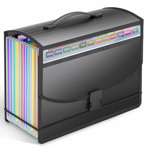 Vanulee File Organiser Document Organiser Box File Folders,12 Pockets Expanding File Folder,Concertina Files for Paperwork A4,Expandable Filing Folder with Handle for Paper Bill Receipt Storage
