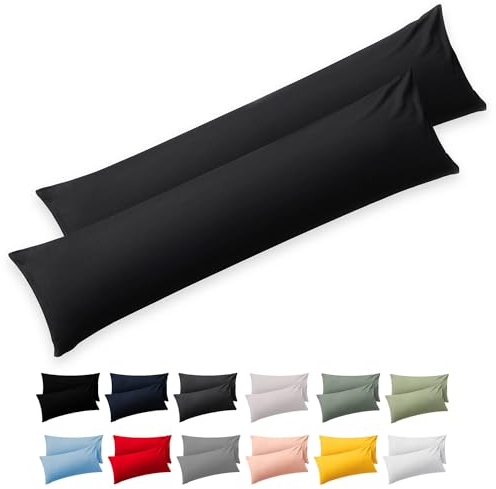 Blumtal Seitenschläferkissen Bezug 40 x 145 (2er Set Kissenbezüge) - Schwarz - 100% Baumwolle, Oeko-Tex Zertifiziert, Kissenbezug für Seitenschläferkissen, Kissenhülle mit Reißverschluss