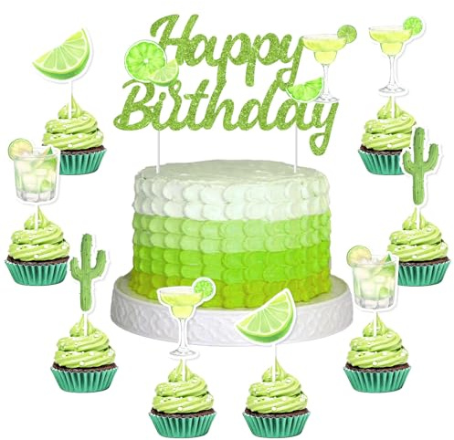 kreat4joy Martini Birthday Party Decorations, Margarita Happy Birthday Cake Topper Margarita Birthday Cupcake Topper Green Lemon for Girls Martini Happy Birthday Party