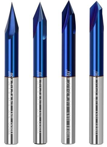 30-90 Degree V Groove Router Carving Bit V Tool Carving CNC Tools with Nano Blue Coated 1/4 Shank Cutting Diameter for CNC Wood Carving Milling Engraving and Chamfering Lettering