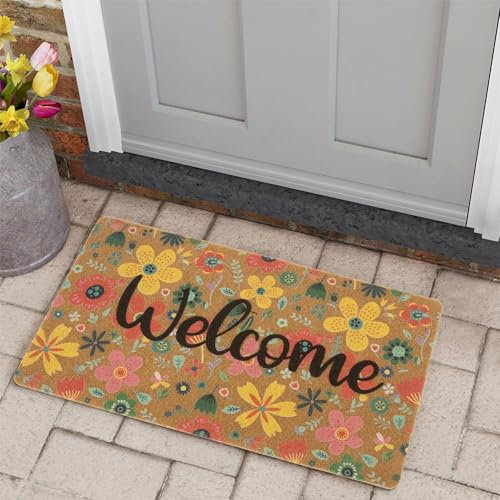 CaySep Floral Welcome-Doormats Front-Door - Spring Summer Flower Home Decor Indoor-Mats Summer Non-Slip Seasonal Doormats 43x74CM (Welcome-Flower, 43x74CM)
