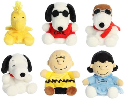 Aurora Peanuts Palm Pal Plush Bundle, Charlie Brown, Lucy, Woodstock, Joe Cool, Flying Ace and Snoopy