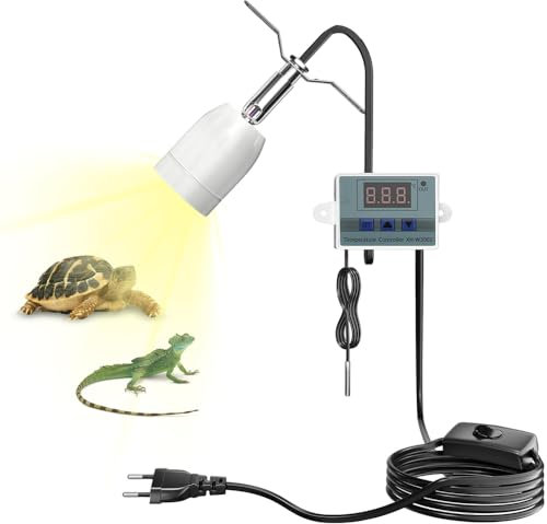 XPJBKC Terrarium Lampenfassung, Heiz Lampenfassung, Keramikfassung E27 Terrarium, Keramik Wärmelampe Lampenfassung mit Temperaturregler und Schalter, 180° Drehbar, für Schlangen, Eidechsen UV Licht