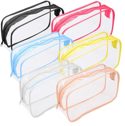 6 Pièces Trousse de Toilette Transparente,Trousse Toilette Voyage Avion Etanche,PVC Trousse de Maquillage Transparente,Pochette Sac Transparente Voyage avec Fermeture Éclair,pour Homme et Femme