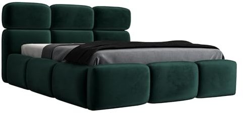 A&J MöbelLand Polsterbett 90x200 mit Matratze, Bettkasten und Lattenrost – MAROKO, Bett mit Stauraum in Dunkelgrün