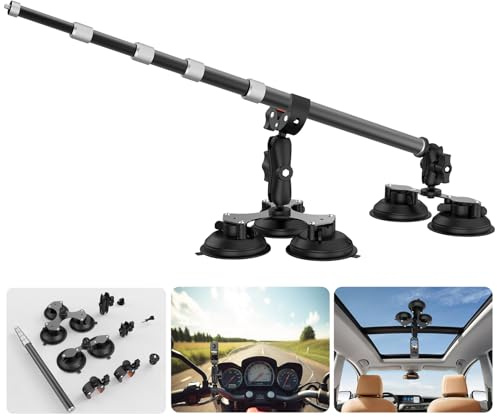 UNSTINCER Action Kamera Auto Halterung mit 5 Saugnapf und Selfie-Stick | Car Mount für Gopro DJI Insta 360 Camera, Third Person Cam Autohalterung für KFZ Armaturenbrett Windschutzscheibe Windschild